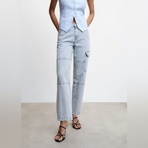 Mango Light Wash Cargo Jeans
